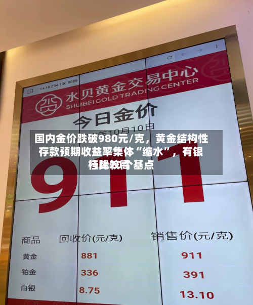 国内金价跌破980元/克，黄金结构性存款预期收益率集体“缩水	”，有银行比较高档降20个基点-第2张图片