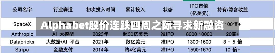 Alphabet股价连跌四周之际寻求新融资