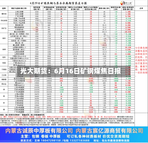 光大期货：6月16日矿钢煤焦日报