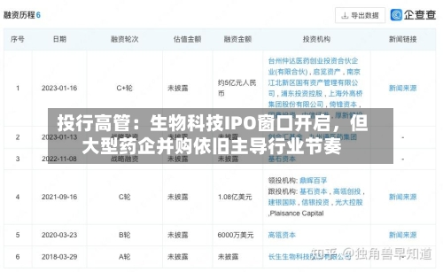 投行高管：生物科技IPO窗口开启，但大型药企并购依旧主导行业节奏-第3张图片