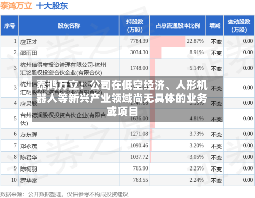 泰鸿万立：公司在低空经济、人形机器人等新兴产业领域尚无具体的业务或项目-第2张图片