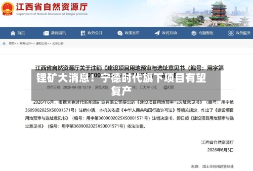 锂矿大消息！宁德时代旗下项目有望复产